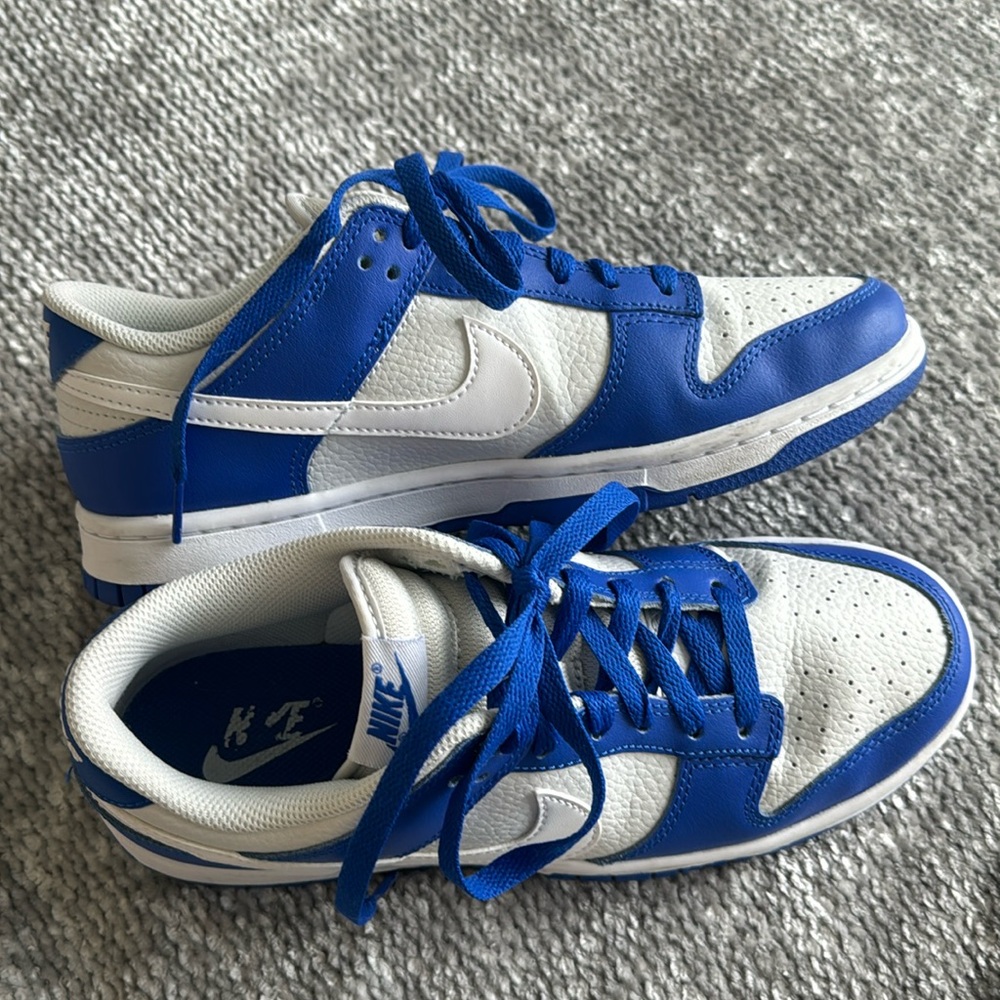 WORN ONCE!!!! White and Royal Blue Nike Dunks!